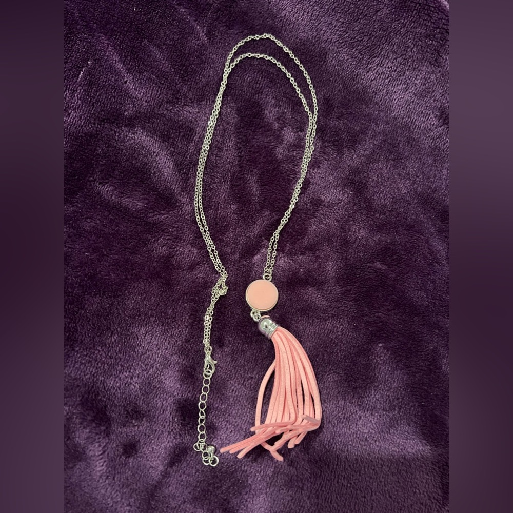 Pink and Silver Tassel Necklace